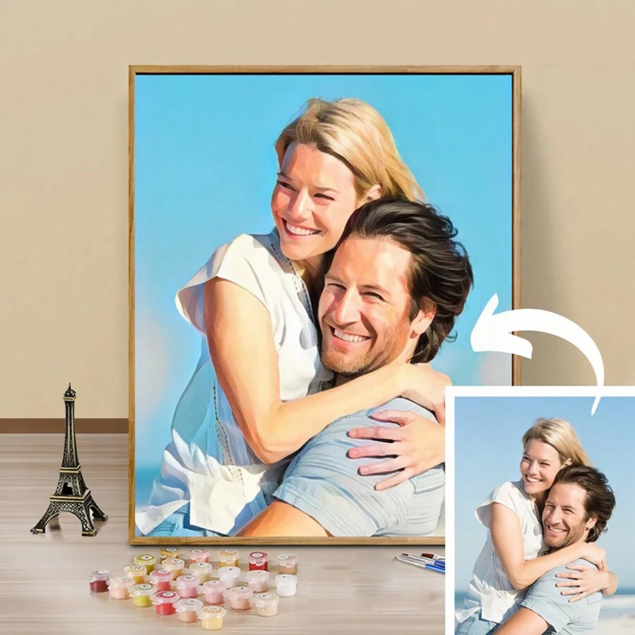HuaCan HuaCan 1pc Custom Personalized Photo Pictures By Numbers Set Create Your Own Painting By Numbers Unframe Acrylic 24colors Ornamental Modern Stylish Unique Gift For Him Her Boyfriend Girlfriend For Valentine's Day For Weddings For Home Living Room Art Craft