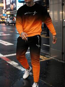 男士 3D 渐变印花圆领运动衫和运动裤套装 - 查看 1