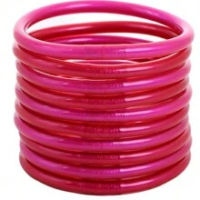 Bộ 10 chiếc vòng tay ống nhựa PVC màu hồng cánh sen và vàng đậm, họa tiết kim loại phun sơn, vòng tay thạch xếp chồng lên nhau trông rất dày dặn, dùng để dự tiệc - lá vàng giả - Xem 19