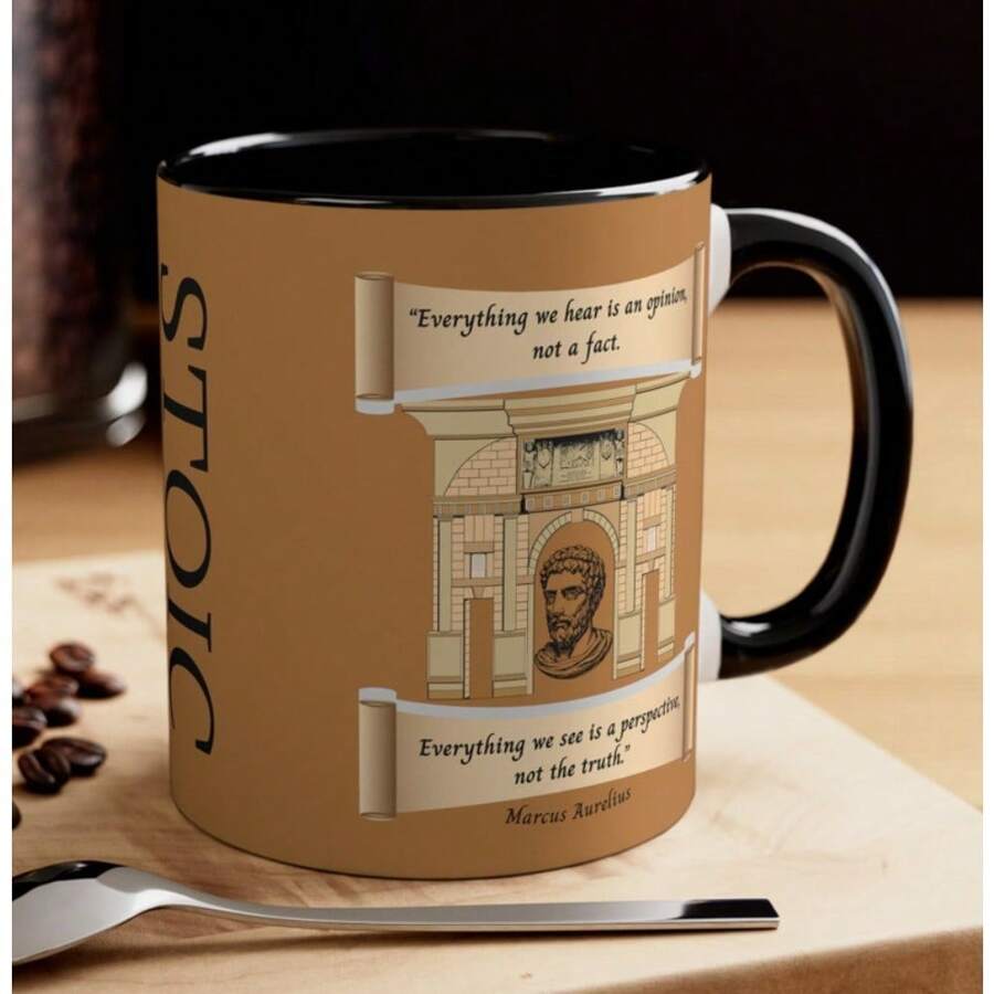 Taza de 11 oz, ideas de regalo de cumpleaños para esposa, taza de afirmación, taza de café estoica, Marcus Aurelio, citas estoicas, estoicismo, citas inteligentes, obsequio, regalo para él, interior negro - 1 - Ver 1