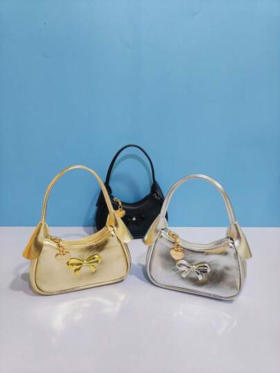 女孩闪亮蝴蝶结装饰手提包，秋冬新款包包，时尚小女孩包包，公主小包，儿童零钱包，迷你包，可爱手提包，圣诞礼物，生日礼物，糖果包，个性小包，街头小吃包，配饰小包，包包，T台包