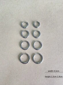 4pairs Minimalist Hoop Earrings - Silver - View 14