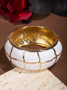 1pc Fashion Personalized Feeling White Dripping Oil Elastic Bangle, Suitable For Daily Wear, Party Gifts