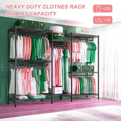 Garment Rack,Heavy Duty Freestanding Clothes Rack, Metal Clothing Storage System With 8 Tiers Shelves, Extra Large Portable Wardrobe Rack With 5 Hanging Rods, DIY Customizable Closet Organizer, Compact Black Garment Rack For Hanging Clothesbedroom,Organizer,Organiser,Home Storage,White T Shirt Women,Black Pants Women,Ladies Winter Clothes,Dress,Winter Clothes For Ladies,Elegant Woman Dresses,White Shirt For Ladies,Long Sleeve,White Jumpsuit For Women,Spring Dresses For Women,Spring Outfits For Women,Spring,Spring Clothes,Minimalist,Summer Tops