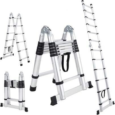 Telescoping Ladder With Tool Tray, Extension Ladder Aluminum Folding Ladder Collapsible Ladder, Telescopic Ladders Foldable Extendable Ladder For Home Homeuse Rv Attic Roof