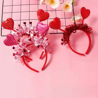 3pcs Glitter Heart Shape Headbands, Party Decor Headpieces Suitable For Weddings, Parties, Festivals, Birthdays, Bachelorette, Carnival