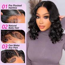 40inch 250% Density 13x4 Bob Wig Human Hair 13x4 Body Wave Lace Frontal Wigs 250% Density Hd Lace Front Wig Human Hair Pre Plucked Glueless Wigs For Black Women Natural Color - Natural Black - View 6