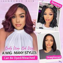40inch 250% Density 13x4 Bob Wig Human Hair 13x4 Body Wave Lace Frontal Wigs 250% Density Hd Lace Front Wig Human Hair Pre Plucked Glueless Wigs For Black Women Natural Color - Natural Black - View 5