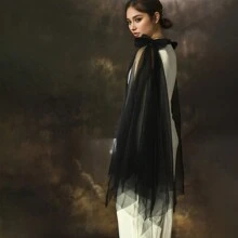 Capa de tul con lazo desmontable para novia, ropa de otoño para mujeres