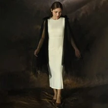 Capa de tul con lazo desmontable para novia, ropa de otoño para mujeres