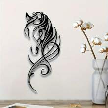 Modern Abstract Horse Metal Wall Art - Aesthetic Retro Hanging Decor For Home, Office, Bar & Kitchen - Perfect For Valentine's Day & New Year,Home Decor ,Room Decor,Wall Decor Gifts Birthday Graduation - 黑色 - 查看 2