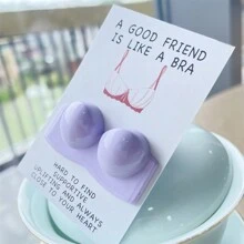 10/5/1pc Inspiring Encouragement Card: Good Friends Are Like Bras - Perfect For New Year's, Carnival, Thanksgiving, Graduation, Christmas, Halloween, And Any Occasion - Resin Hug Card - Hot Pink - View 12