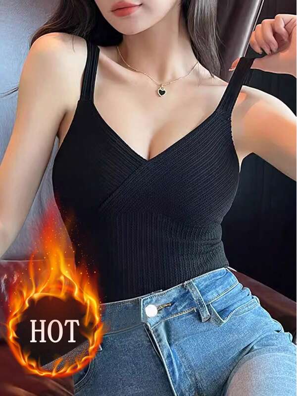 1pc camisola acolchoada quente feminina, sutiã sem costura, roupa íntima térmica embutida, camada de base para outono/inverno