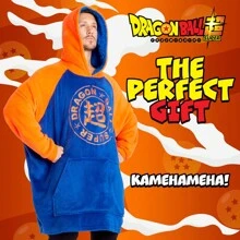 Dragon Ball Hoodie Blanket Fleece Wearable Warm Oversized Poncho Cosy Manga Loungewear Sherpa Hood Anime Gift Blue/Orange - 彩色 - 查看 2