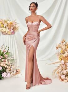 Women's Deep V-Neck Backless Slit Maxi Formal Dress, For Party, Banquet, Wedding Events, Prom Evening Gown, For Wedding Guest, Dinner Easter Dress Summer,Graduation Dress