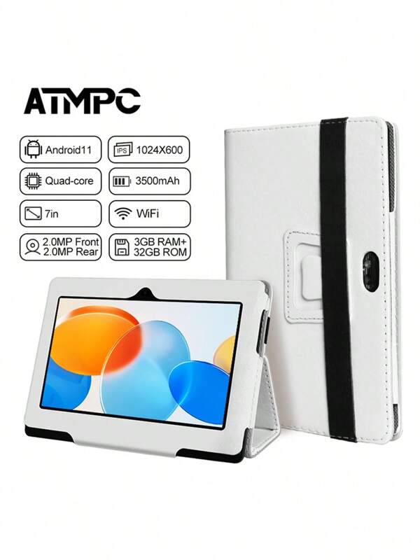 Tablet ATMPC da 7", Android 11, Tablet PC da 3 GB RAM + 32 GB ROM, processore Quad Core, display IPS HD, doppia fotocamera, WIFI, 128 GB espandibile