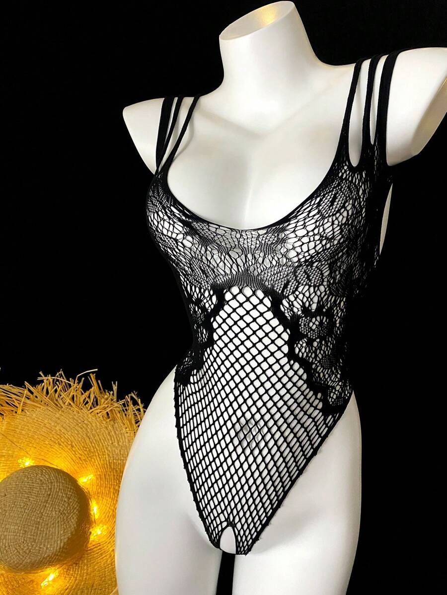1 件装性感内衣紧身衣镂空透视罩衫适合音乐节连体衣不含内衣女士泳装服装泳衣 - 黑色 - 查看 1