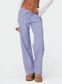 Pantalones de pijama holgados con cintura elástica y cordón de mujer estilo Y2K a rayas, pantalones para dormir de talle bajo, ropa de estar por casa suave y cómoda - Azul - Ver 1