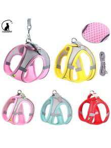 Dog Collar Harness Leash For Dogs Dog Puppies And Cats Pet Vest With Leash Nylon Mesh - 乾枯玫瑰色 - 查看 2