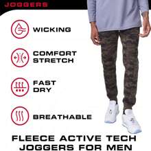 3 Pack Fleece Active Tech Joggers For Men, Mens Sweatpants With Zipper Pockets - Green Camo / Charcoal / Black - View 4