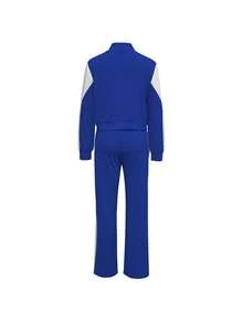 2pcs/Set Women's Fashionable & Comfortable Contrast Color Splice Sportswear Jacket & Casual Pants Set, Spring/Autumn Elegant - Blue - View 8