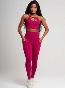 Women Sports Leggings - Hot Pink - View 4