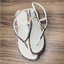 Women's Luxury Rhinestone Flat Sandal Art Griffe Paris Christmas New Year's Eve - BCO/白色 - 查看 3