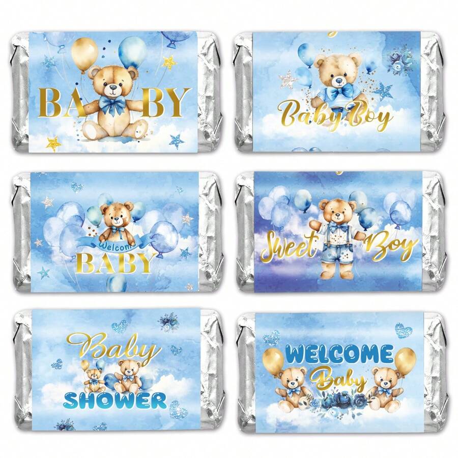 30pcs/5sheets Candy Packaging Paper For Baby Bath, Shower Mini Candy Cane, Chocolate Bar Label Stickers, Suitable For Boys Girls Kids, Decor For Baby Bath, Birthday Party (5sheets/30pcs)