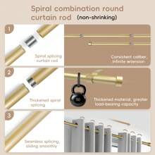 Curtain Rod, With A Diameter Of 1 Inch, Features A Seamless Splicing Design And Is Equipped With Aluminum Alloy End Caps For Window Decoration. It Is A Versatile Modern Fixed Heavy-Duty Curtain Rod Suitable For Various Curtains With Metal Rings, Hooks, Rod Pockets, Or Grommets. - Gold - View 6