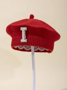 1 boina roja para bebé, gorro de punto con letra para bebé recién nacido, gorro de punto con letra, apto para bebés durante todo el año - 0-6M - Ver 12