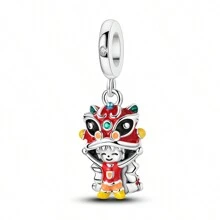 1 件中国风春节舞狮招财猫财神发财红色珐琅幸运符适合原创手链项链银色珠子 DIY 珠宝制作新年礼物送给女孩女士 - 銀色 - 查看 18