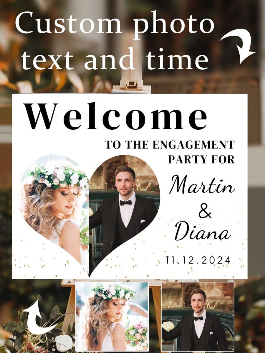 1 Cartel de recepción personalizado para bodas, cartel de recepción de compromiso, letreros de fiesta personalizables en 3 tamaños, cartel de recepción de bodas personalizado, cartel de recepción de bodas con foto de la novia y el novio personalizado, cartel de bienvenida a nuestra boda - Multicolor - Ver 1