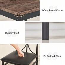 Juego de mesa de comedor de cocina con 4 sillas para espacios pequeños, apartamentos, con marco de metal y acero - Marrón - Ver 9