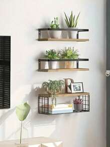 1 Set Of 2pcs/3pcs/4pcs Floating Shelves With Metal Frame, Bathroom Shelves With Metal Wire Storage Basket, Satisfying Your Decor And Organization Needs For Bathroom, Kitchen, Bedroom Wall Home Bathroom Decor Bathroom Organizer Fall Decor Back To School Bathroom - Multicolor - View 6