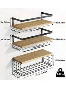 1 Set Of 2pcs/3pcs/4pcs Floating Shelves With Metal Frame, Bathroom Shelves With Metal Wire Storage Basket, Satisfying Your Decor And Organization Needs For Bathroom, Kitchen, Bedroom Wall Home Bathroom Decor Bathroom Organizer Fall Decor Back To School Bathroom - Multicolor - View 3