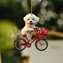 1 Piece Cute Puppy Riding A Bicycle Creative Painted 2D Acrylic Flat Decoration Small Pendant, Romantic Valentine's Day Car Interior Decoration For Home Decoration, Green Plant Ornament, Keychain, Backpack Small Pendant For Valentine's Day Surprise Gift To Couples Gifts Birthday Graduation
