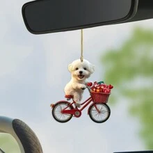 1 Piece Cute Puppy Riding A Bicycle Creative Painted 2D Acrylic Flat Decoration Small Pendant, Romantic Valentine's Day Car Interior Decoration For Home Decoration, Green Plant Ornament, Keychain, Backpack Small Pendant For Valentine's Day Surprise Gift To Couples Gifts Birthday Graduation