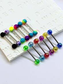 Set de 12 piezas de joyas de perforación de lengua de acrílico multicolor de moda, barra de acero inoxidable 316L, joyería corporal, regalo de Halloween, adecuado para uso diario de hombres y mujeres