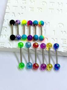 Set de 12 piezas de joyas de perforación de lengua de acrílico multicolor de moda, barra de acero inoxidable 316L, joyería corporal, regalo de Halloween, adecuado para uso diario de hombres y mujeres