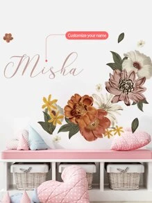 1pc/3pcs Chinese Style Floral Wall Decal, Customized Text Wall Sticker, Personalize Your Signature, Suitable For Home Bedroom, Living Room, Dining Room, Hallway, Entryway, PVC Self-Adhesive Removable Decorative Painting Gifts Birthday Graduation