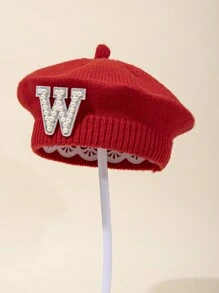 1 boina roja para bebé, gorro de punto con letra para bebé recién nacido, gorro de punto con letra, apto para bebés durante todo el año - 0-6M - Ver 17