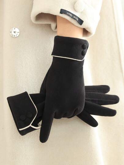 1 par de guantes de invierno para mujer, a prueba de viento, forrados térmicos, con capacidad para pantallas táctiles, diseño elegante para montar, conducir, todos los dedos