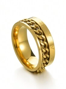 1pc Fashionable Stainless Steel Roman Numeral Chain Rotatable Ring For Men - Multicolor - View 3