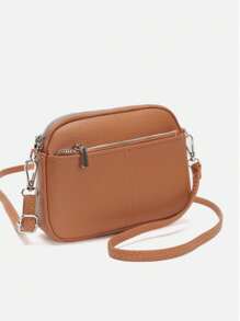 Túi đeo vai thiết kế mới 2025 dành cho nữ màu trơn nhiều ngăn dung tích lớn quà tặng đa năng cho nữ túi đeo chéo phụ kiện điện thoại cho nữ - màu nâu - Xem 2