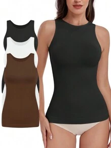 VVX Women Tummy Control Shapewear Tank Top Seamless Halter Neck Compression Tops Body Shaper Camisole - Black/White/Brown - View 1
