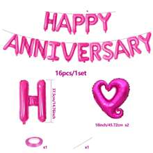 Valentine's Day Decoration Polyester Foil Balloons, Red Heart-Shaped Balloons, HAPPY ANNIVERSARY Letter Banner, Romantic Love Decorations, Red, Silver, Blue, Pink, Rose Gold, Gold, Suitable For Valentine's Day, Bride Wedding, Engagement, Proposal, Bridal Shower - HAPPY ANNIVERSARY - View 10