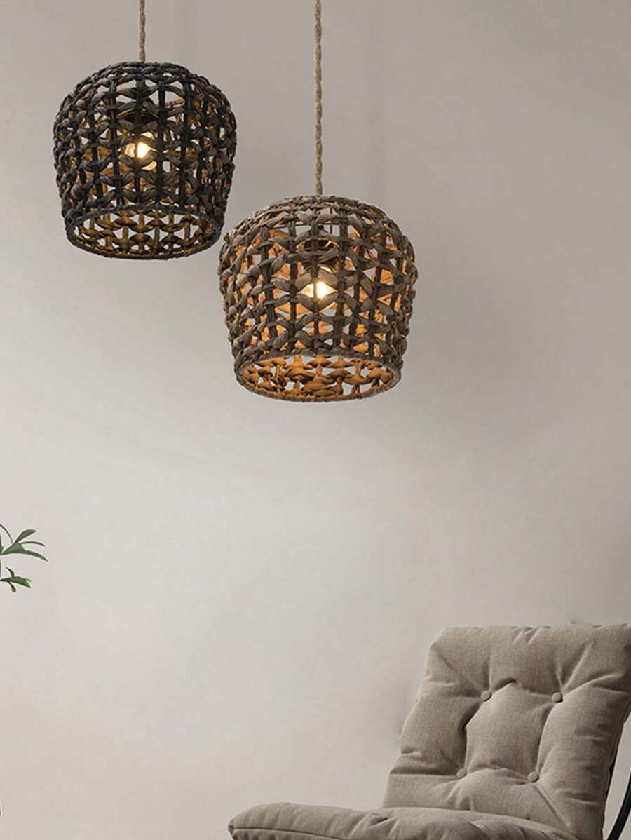 1 pièce Luminaire à suspension moderne de style bohème en corde tressée naturelle, abat-jour en rotin, abat-jour en osier, convient pour la cuisine, le restaurant et le hall d'entrée, ainsi que les lustres, lampes de table et lampadaires (sans fils). Meilleurs cadeaux - Multicolore - Voir 1