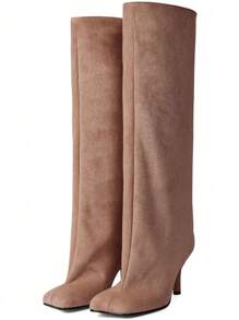 Luxury Fashion Women's Knee High Long Boots Square Toe Wide Calf Stiletto Heel Tall Boots - 棕色 - 查看 6