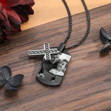 1pc Personalized Necklace, Custom Carved Black And White Photo, Custom Text, Durable Stainless Steel Chain, Sincere Family Custom Necklace - Perfect Romantic Valentine's Day, Father Plot, Christmas Custom Gift, Suitable For Giving To Loved Ones, Father Grandparents Of Loved Ones, Suitable For Personalized Christmas, Birthday, Anniversary, Father's Day Gift