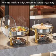 4 Sets Of Self-Service Hot Pot Sets, 5QT [95% Pre Installed] Circular Hot Pot Self-Service Set, With Glass Cover And Cover Rack, Stainless Steel Hot Pot Food Heater Tray, Suitable For Gatherings, Catering, Weddings, Christmas Parties And Celebrations - 4PCS Gold (no Assembly Required) - View 2